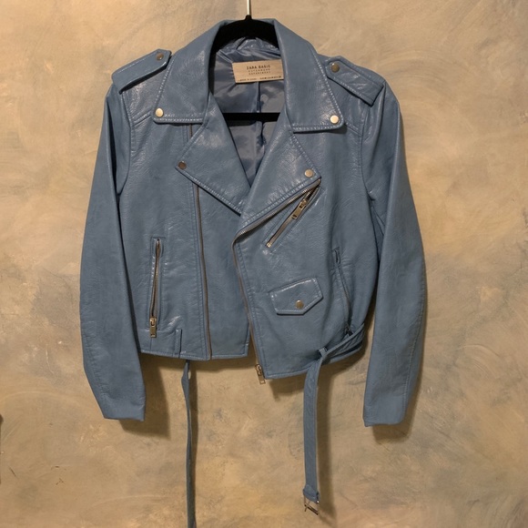 Zara Jackets & Blazers - Zara Faux Leather Blue Jacket